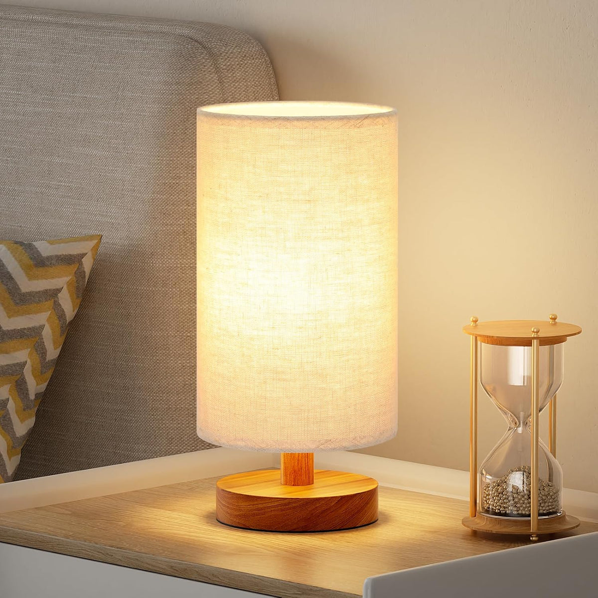 Fenmzee 9" Small Table Lamp for Bedroom - Inline Control with 3000K Bulb