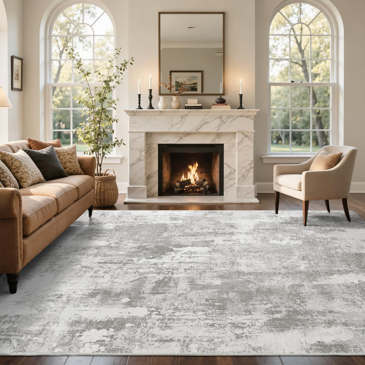 6x9 Ft Abstract Washable Area Rugs for Living Room Blue