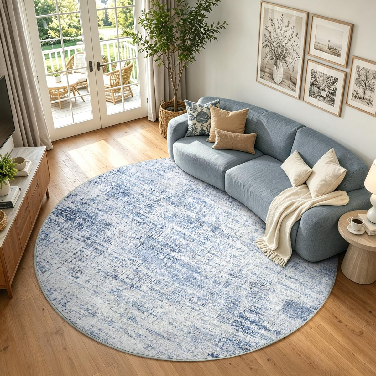 6x9 Ft Abstract Washable Area Rugs for Living Room Blue