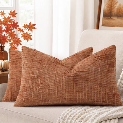 decorUhome Textured Chenille Throw Pillow Covers 18x18 Set of 2 Cream White