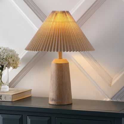 JONATHAN Y Arvid Table Lamp 20.5" Resin Metal Bedside, Beige Wood Finish