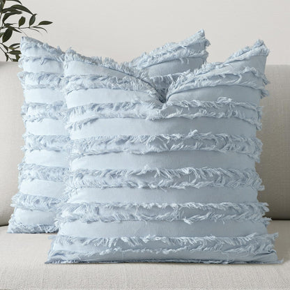 MIULEE Boho Linen Striped Throw Pillow Covers 16x16, Light Blue