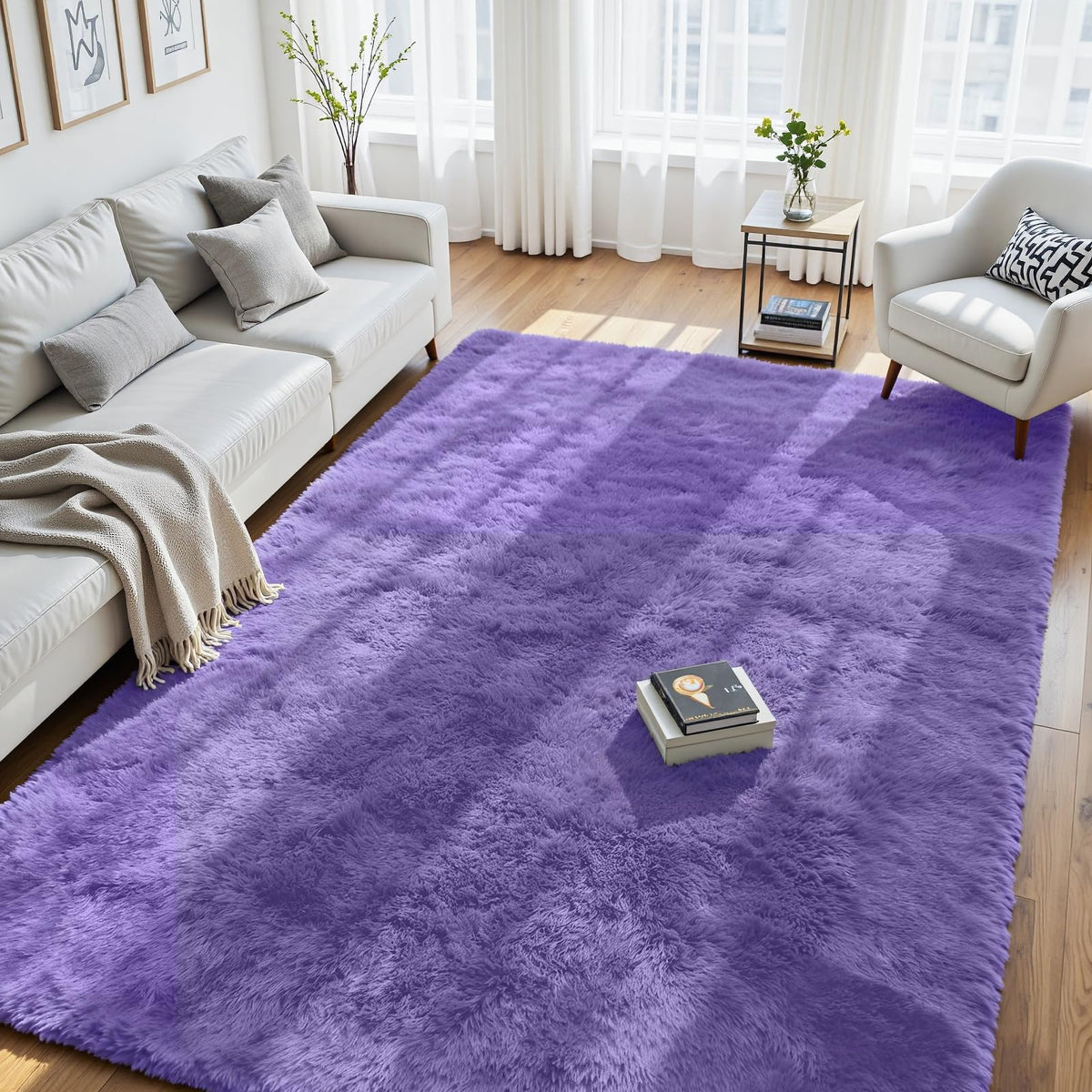 8x10 Fluffy Area Rug for Living Room: Non-Slip Grey Camel Bedroom Carpet