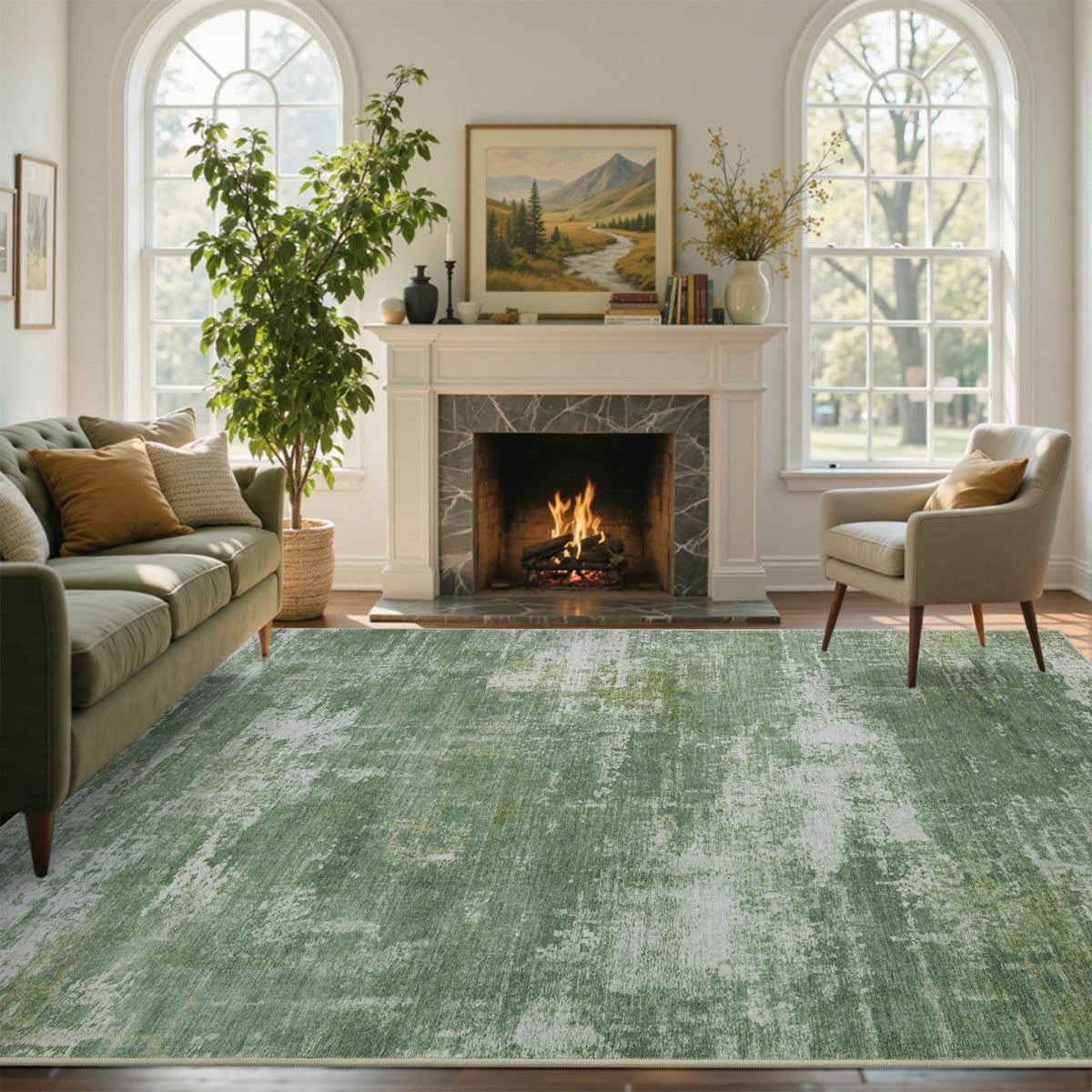 6x9 Ft Abstract Washable Area Rugs for Living Room Blue