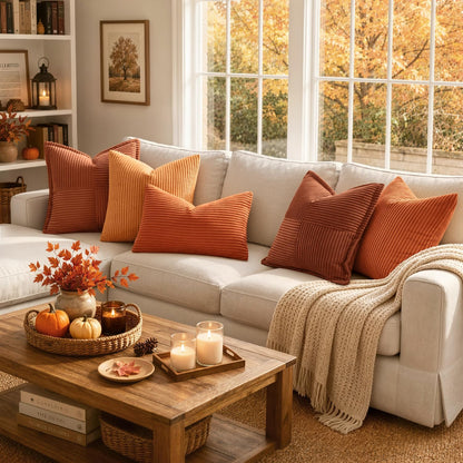 MIULEE Fall Decorative Corduroy Throw Pillow Covers Set of 2 18x18 Orange