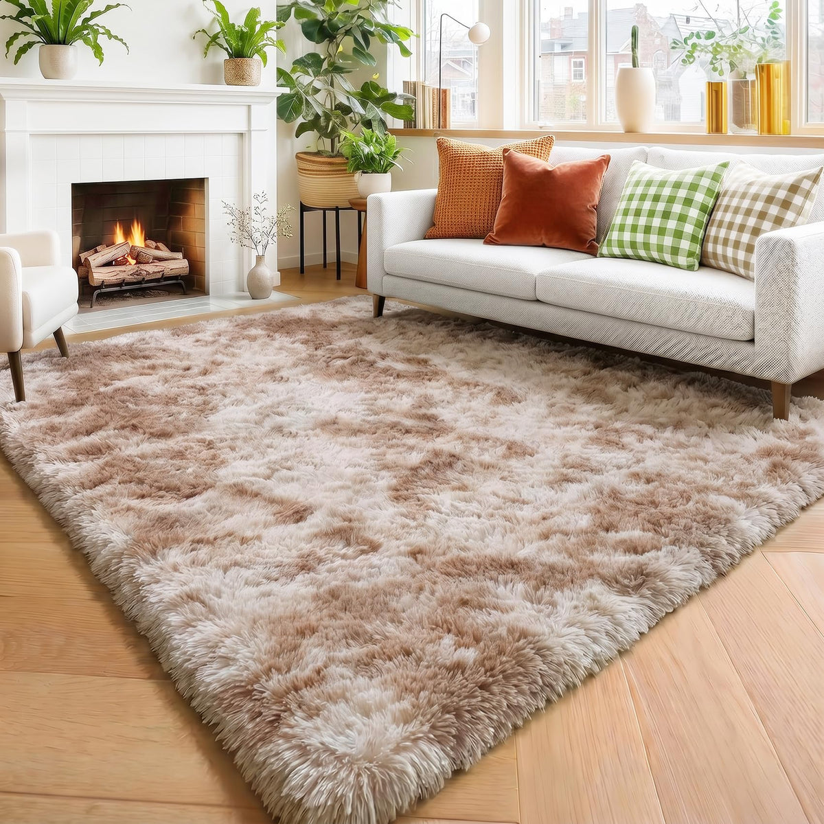 Amdrebio Grass Green Fluffy Area Rug 4x6 for Bedroom Classroom Living Room