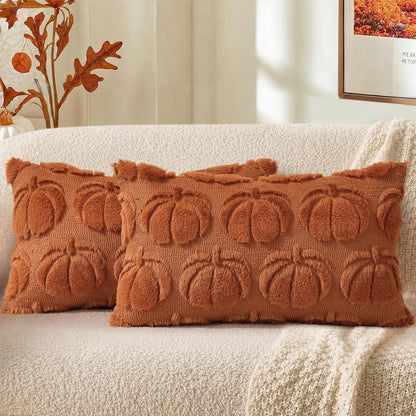decorUhome Light Rust Pumpkin Faux Fur Throw Pillow Covers 18x18 Set of 2