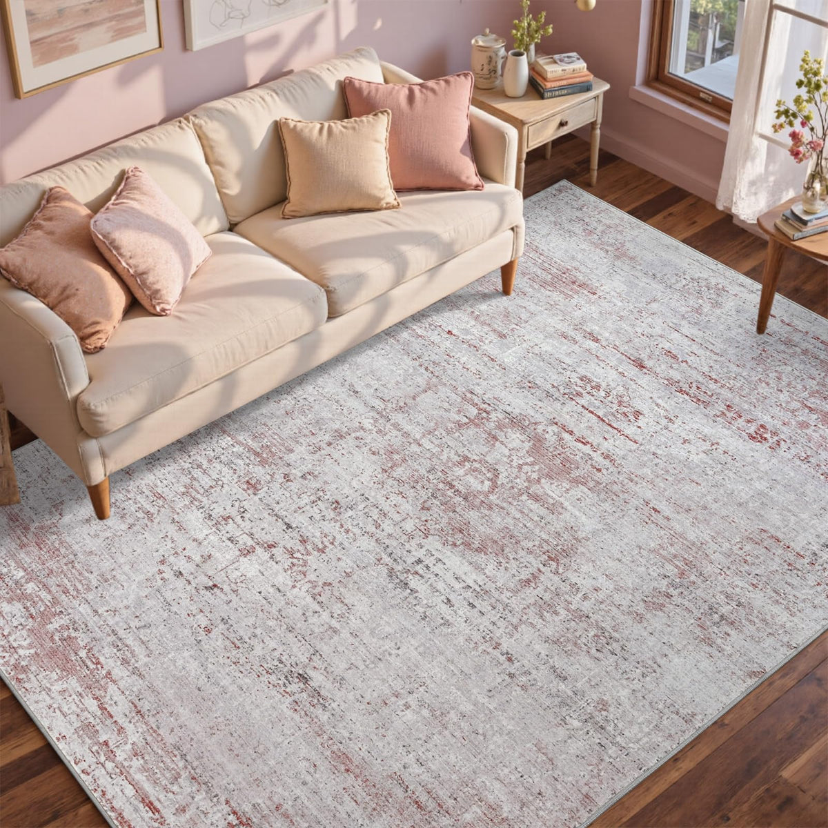 6x9 Ft Abstract Washable Area Rugs for Living Room Blue