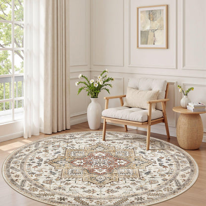 cotiled 5x7 Area Rug for Living Room, Washable, Traditional, Beige