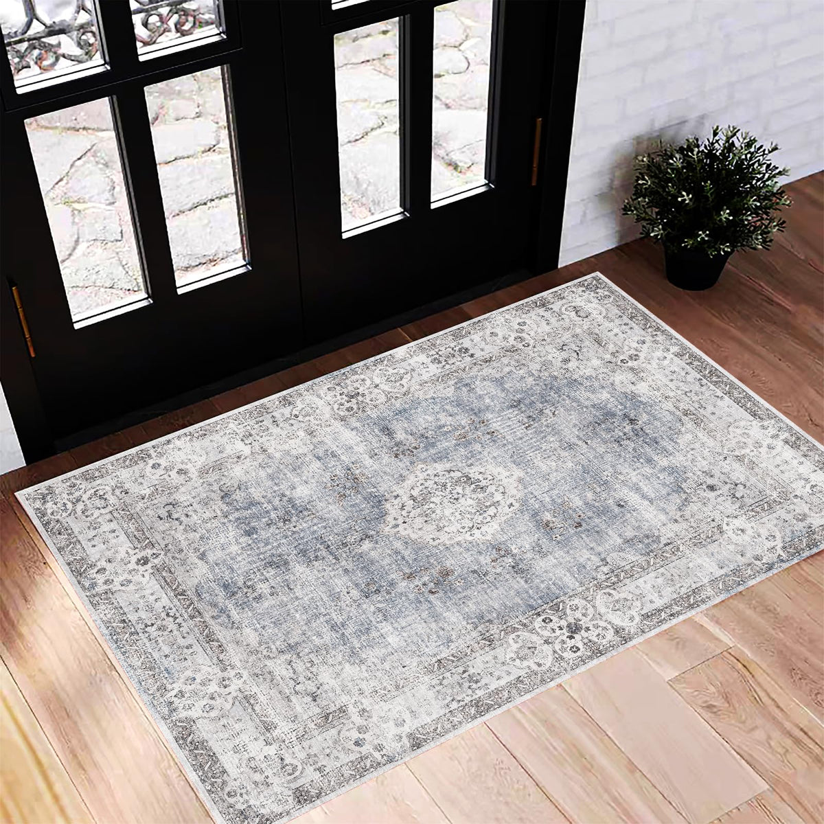 CHAMPLANT 6'x9' Washable Vintage Area Rug Boho Chic Medallion Distressed Design Non-Shedding Easy Care Ideal for High Traffic Areas in Living Room Bedroom Kitchen Office Large Carpet