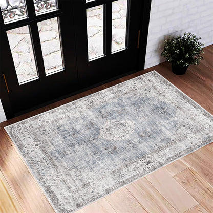CHAMPLANT 6'x9' Washable Vintage Area Rug Boho Chic Medallion Distressed Design Non-Shedding Easy Care Ideal for High Traffic Areas in Living Room Bedroom Kitchen Office Large Carpet