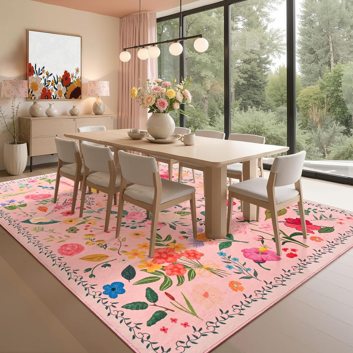 ISEAU Pink Rug for Bedroom 4x6 Area Rugs for Kids Room Dorm Rug, Non Slip