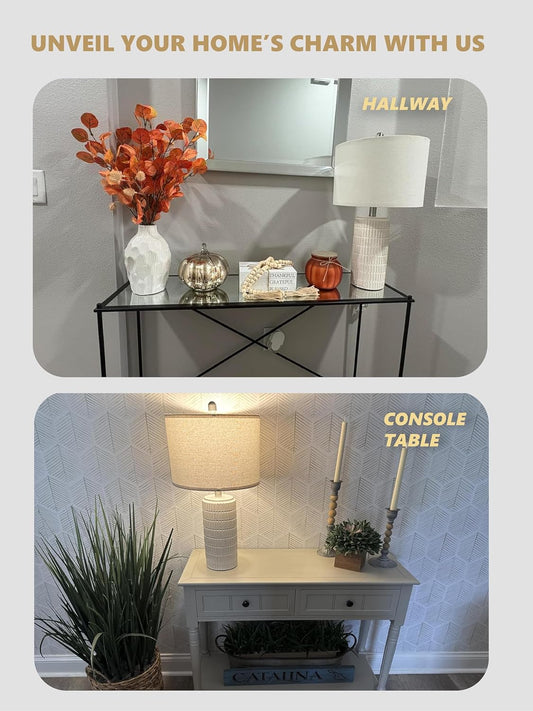 PoKat 23'' Bedside Table Lamp for Bedroom Nightstands, Modern Ceramic Decor