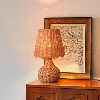 Ziqqeelam Brown Small Bedside Table Lamp for Bedroom, Farmhouse Bedroom Lamps for Nightstand, Rattan Lamp Shade Table Lamps for Small Spaces for Kitchen Counter, Home Office, Living Room, Kids Dorm