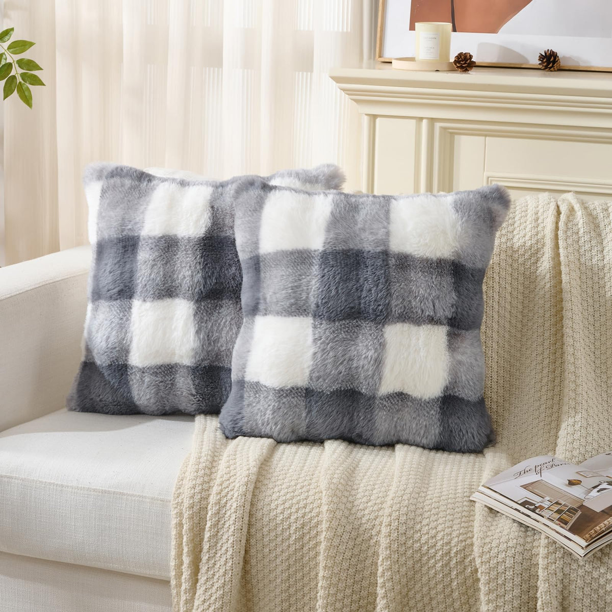 Cheetah Print Faux Fur Fluffy Pillowcases,Plush Soft Throw Pillow Covers, Fuzzy Decorative Leopard Print Pillow Cases, Furry Brown Leopard Cushion Covers for Couch Sofa-18x18 inch Set of 2