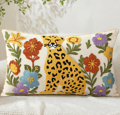 Animal Embroidered Throw Pillow Cover 18x18 Inch, Floral Birds