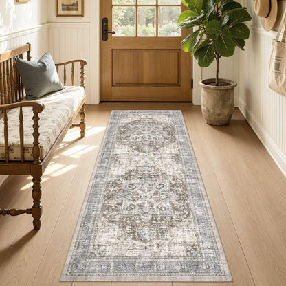 Tortania Area Rug 5x7 Living Room Rug Washable Soft Cream/Blue