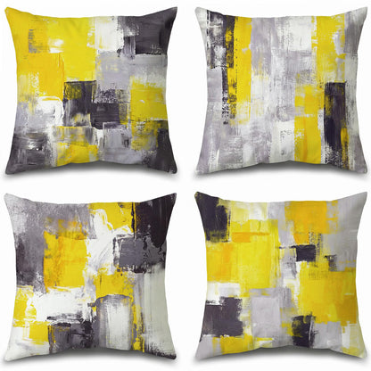 Set of 4 Blue and Grey Abstract Art Artwork Pillow Cover 18 x 18 Inch, Gallery Modern Decorative Throw Pillows Cushion Cover for Bedroom Sofa Living Room