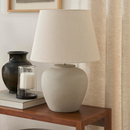 Nourison Home 20" Sand (Light Beige) Neutral Ceramic Table Lamp with Fabric Shade, Bedside Nightstand Lamp for Bedroom, Living Room, Entryway