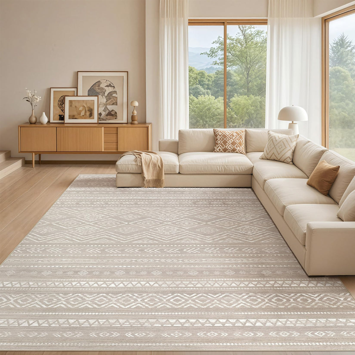 Tortania Area Rug Living Room Rugs - 5x7 Washable Large Soft Neutral Boho Moroccan Bohemian Farmhouse Rug Indoor Floor Carpet for Bedroom Under Dining Table Home Office Decor - Cream Brown
