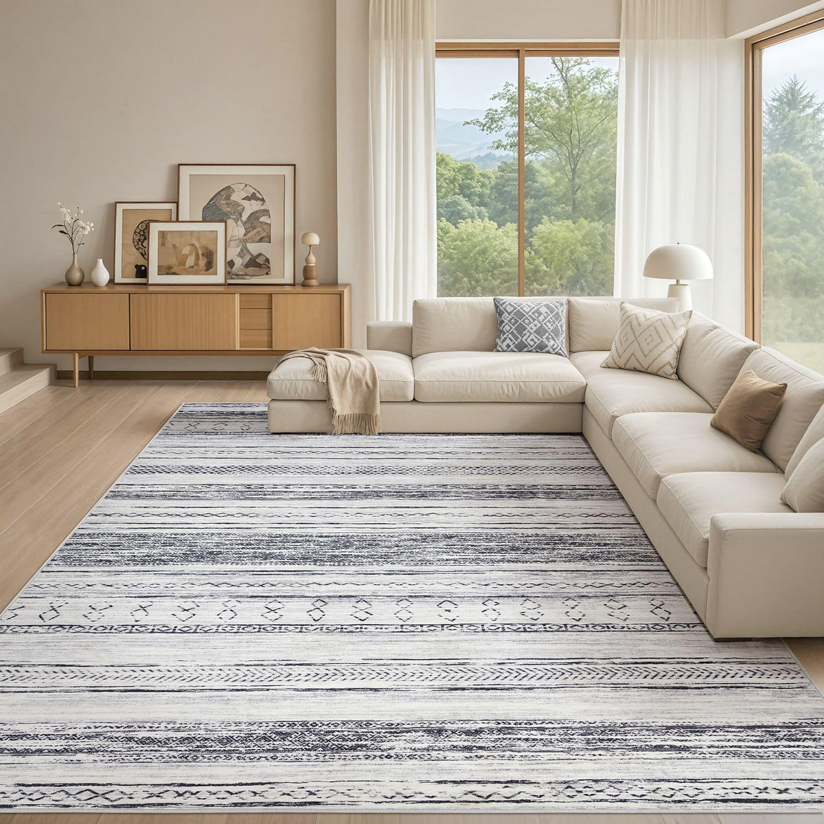 Tortania Area Rug Living Room Rugs - 5x7 Washable Large Soft Neutral Boho Moroccan Bohemian Farmhouse Rug Indoor Floor Carpet for Bedroom Under Dining Table Home Office Decor - Cream Brown