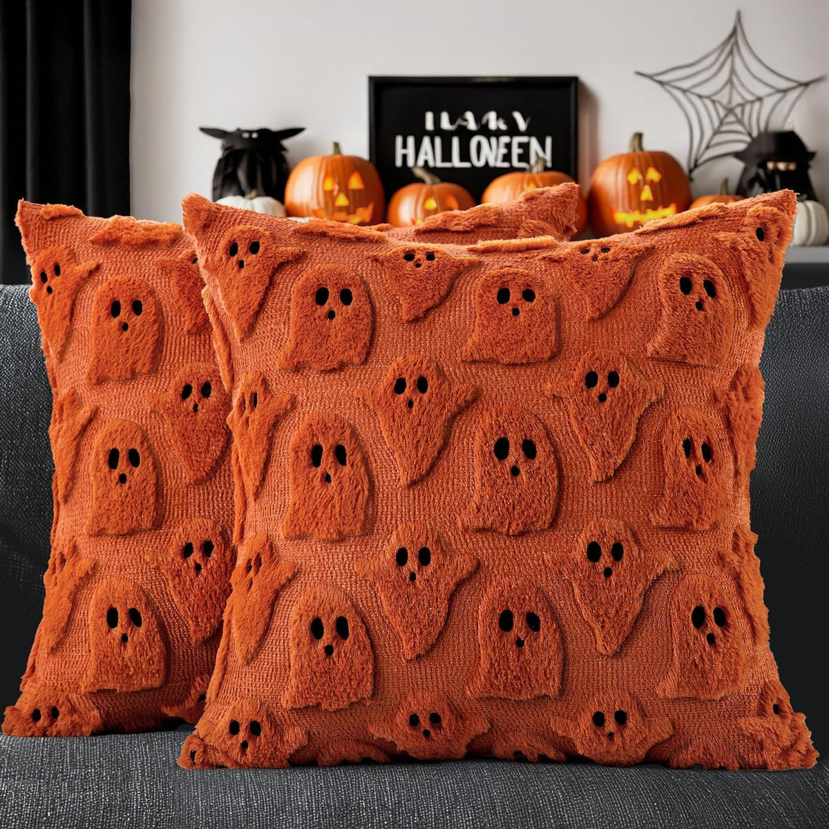 MIULEE White Halloween Pillow Covers Cute Ghost Decor Set of 2 18x18