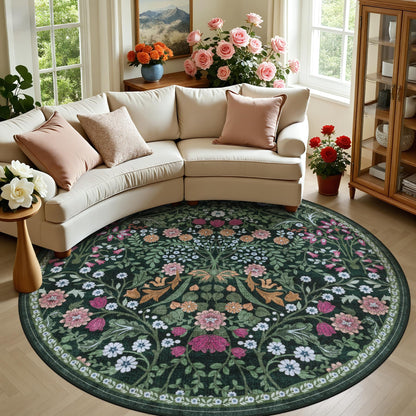 PLHXFR Area Rug Living Room: 5x7 Floral Washable Boho Carpet Dark Green