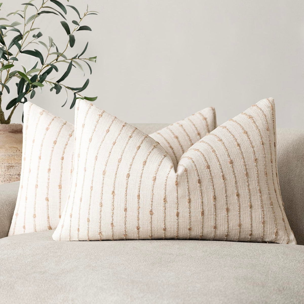 Foindtower Decorative Striped Boucle Throw Pillow Cover 18x18 Natural Beige