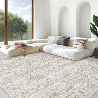 Area Rug for Living Room 6x9: Large Washable Boho Moroccan Rugs Geometric Neutral Rug, Non-Slip Foldable Morden Farmhouse Indoor Floor Carpet for Bedroom Dining Table Home(Brown Green,6'x9')