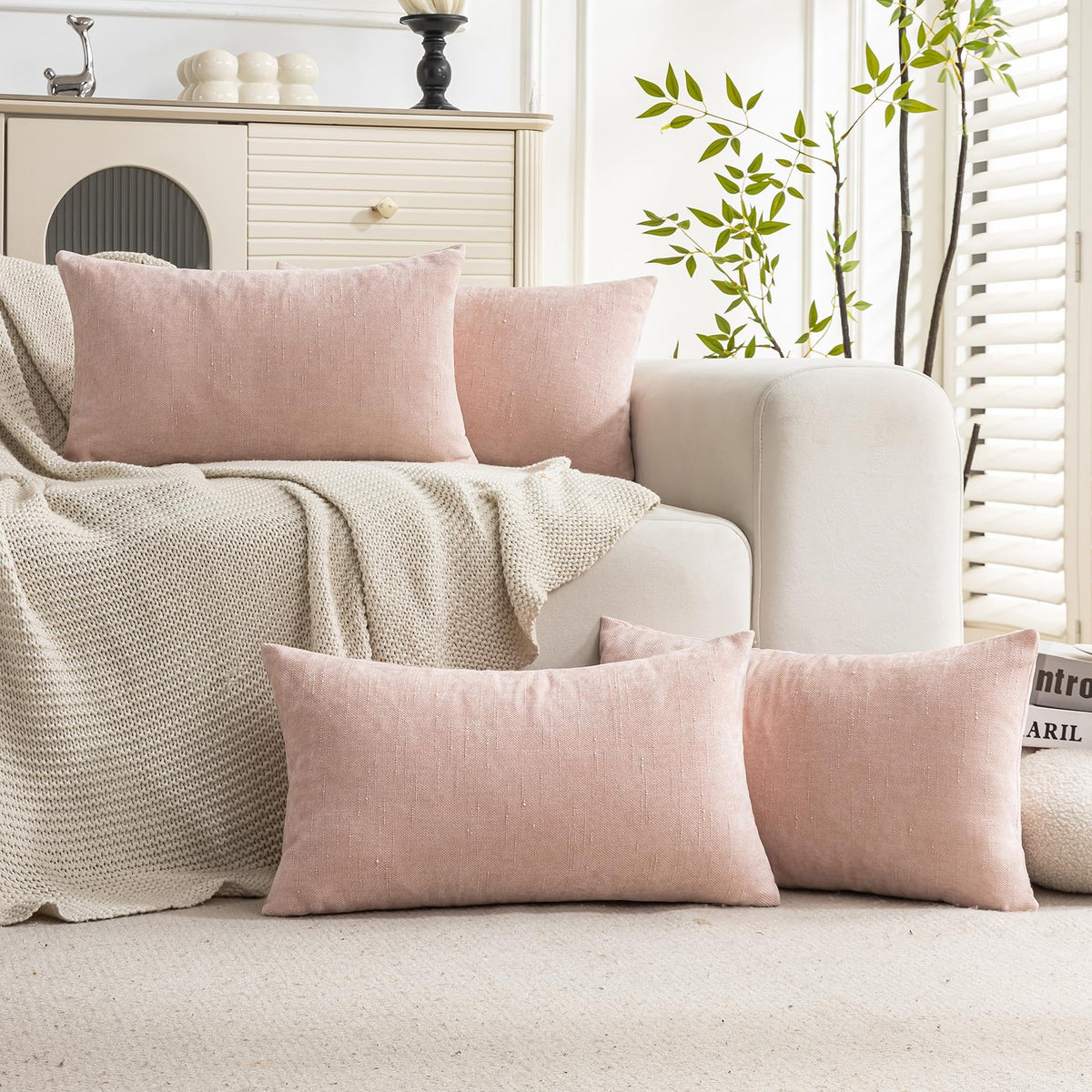 Set of 4 Soft Textured Throw Pillow Covers 18x18 Inch Cozy Decorative Farmhouse Cushion Cover Square Accent Pillow Cases for Bed Couch Sofa Living Room, Beige Taupe Brown