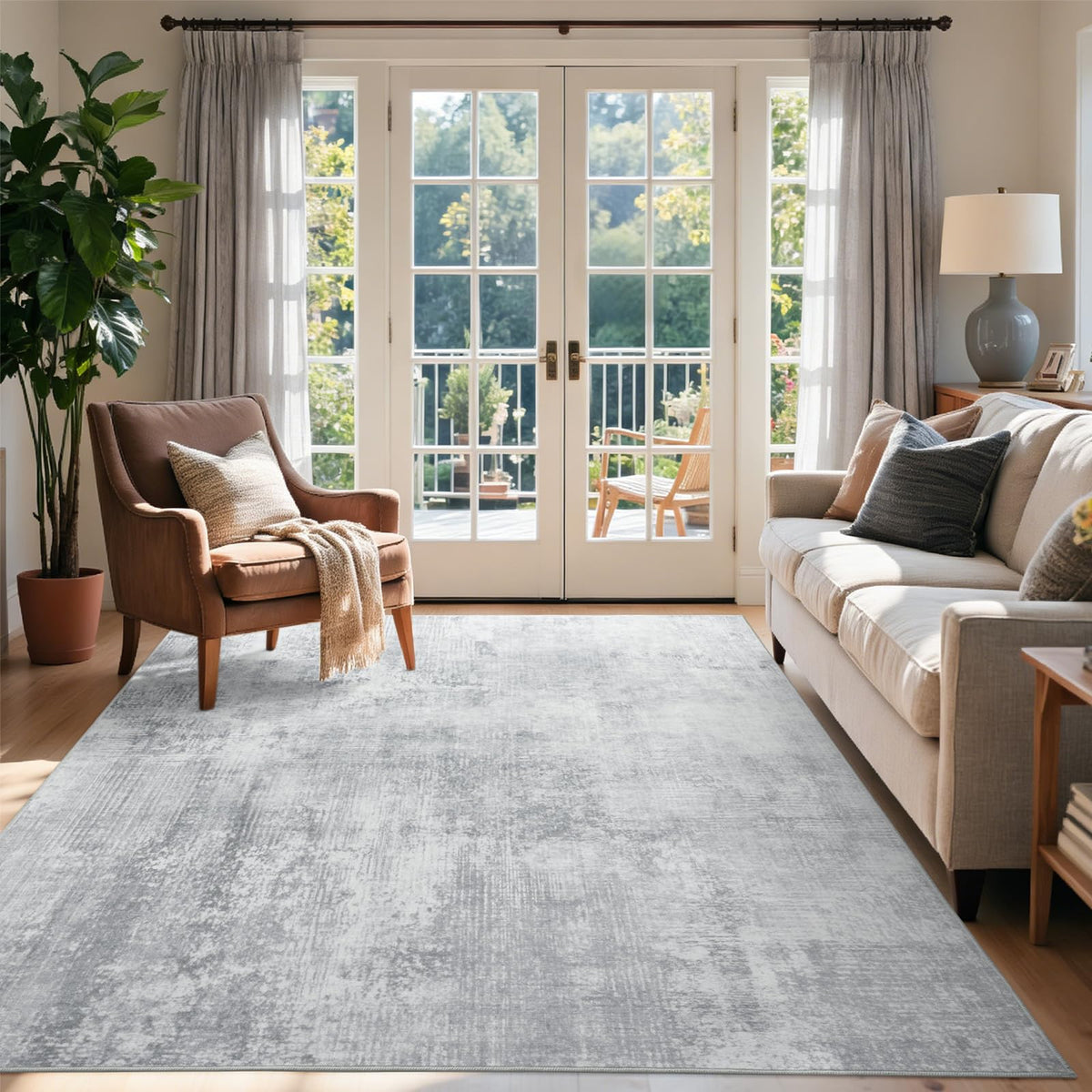 6x9 Ft Abstract Washable Area Rugs for Living Room Blue