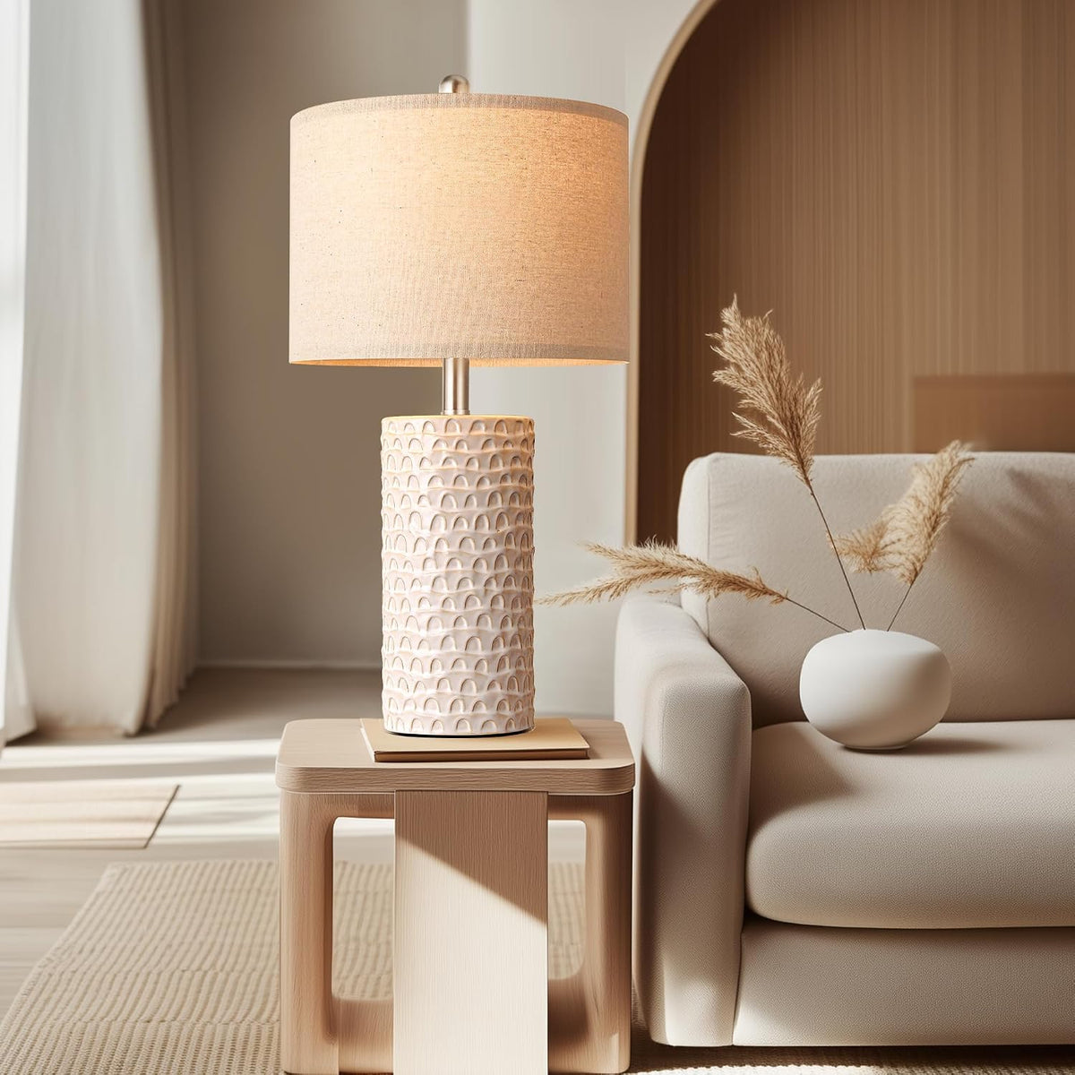 PARTPHONER 23" Modern Ceramic Table Lamp Set of 2, Table Lamps for Living Room, Rustic Farmhouse Bedside Lamps Nightstand lamp for Bedroom, White Desk Lamp for End Table Home Decor Beige