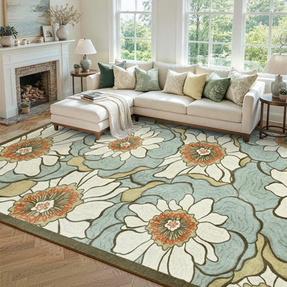 6x9 Ft Abstract Washable Area Rugs for Living Room Blue