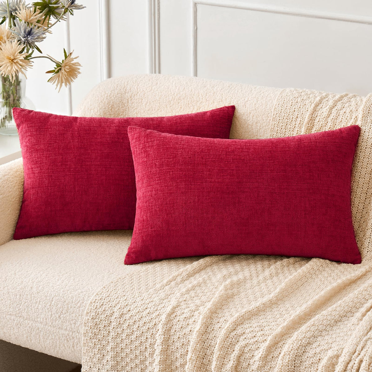 MIULEE Soft Chenille Fall Throw Pillow Covers Burnt Orange 18x18 Pack of 2