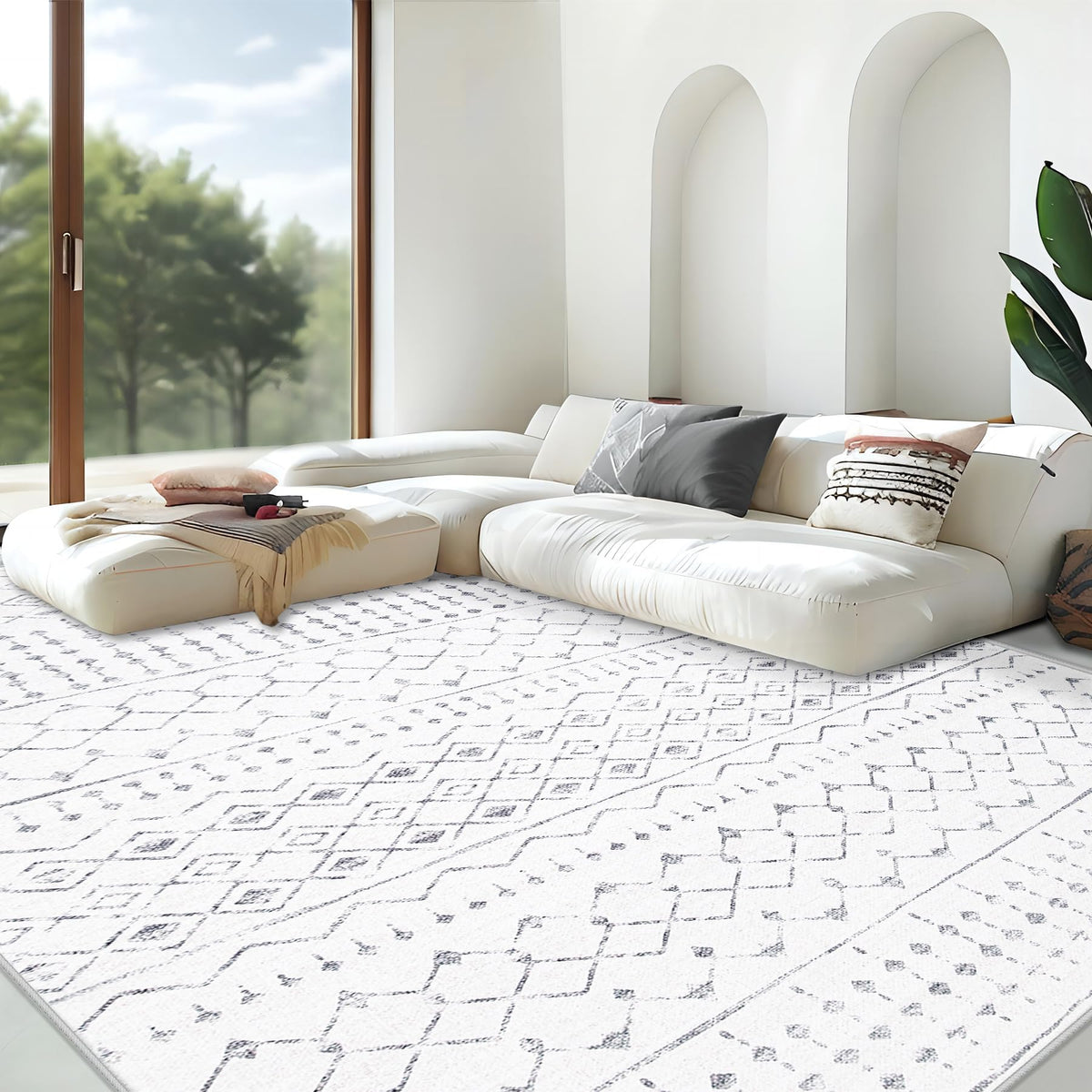 Area Rug for Living Room 6x9: Large Washable Boho Moroccan Rugs Geometric Neutral Rug, Non-Slip Foldable Morden Farmhouse Indoor Floor Carpet for Bedroom Dining Table Home(Brown Green,6'x9')