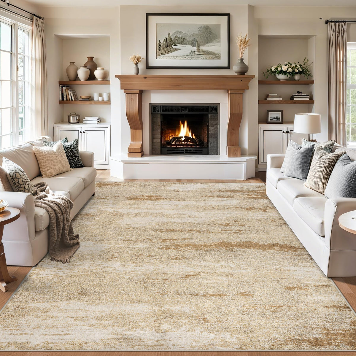 PLHXFR 6x9 Area Rug Living Room: Abstract Washable Carpet Brown Black