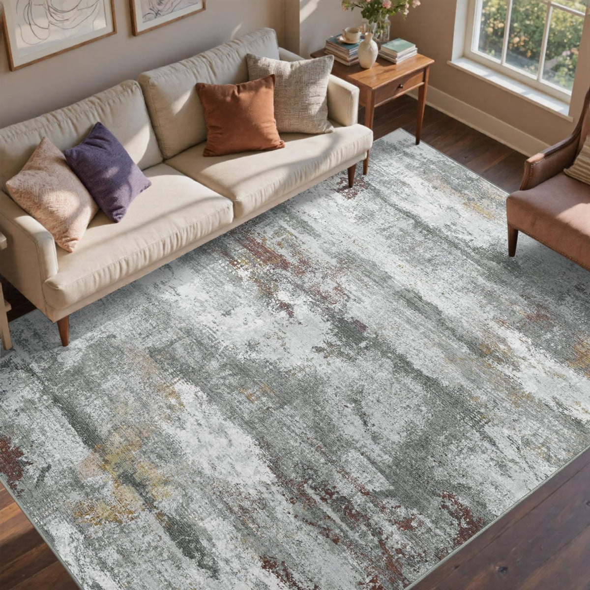 6x9 Ft Abstract Washable Area Rugs for Living Room Blue