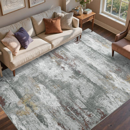 6x9 Ft Abstract Washable Area Rugs for Living Room Blue