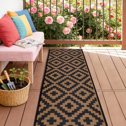 SAND MINE Waterproof Outdoor Rug 5x8 ft, Plastic Reversible Rug, Modern Area Rug, Large Floor Mat for Outdoors, RV, Patio, Backyard, Deck, Picnic, Beach, Camping, Black & Beige
