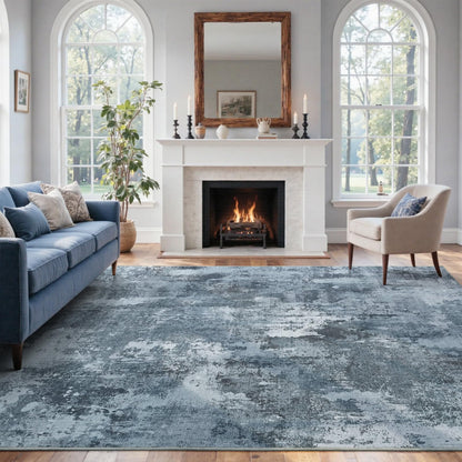 6x9 Ft Abstract Washable Area Rugs for Living Room Blue
