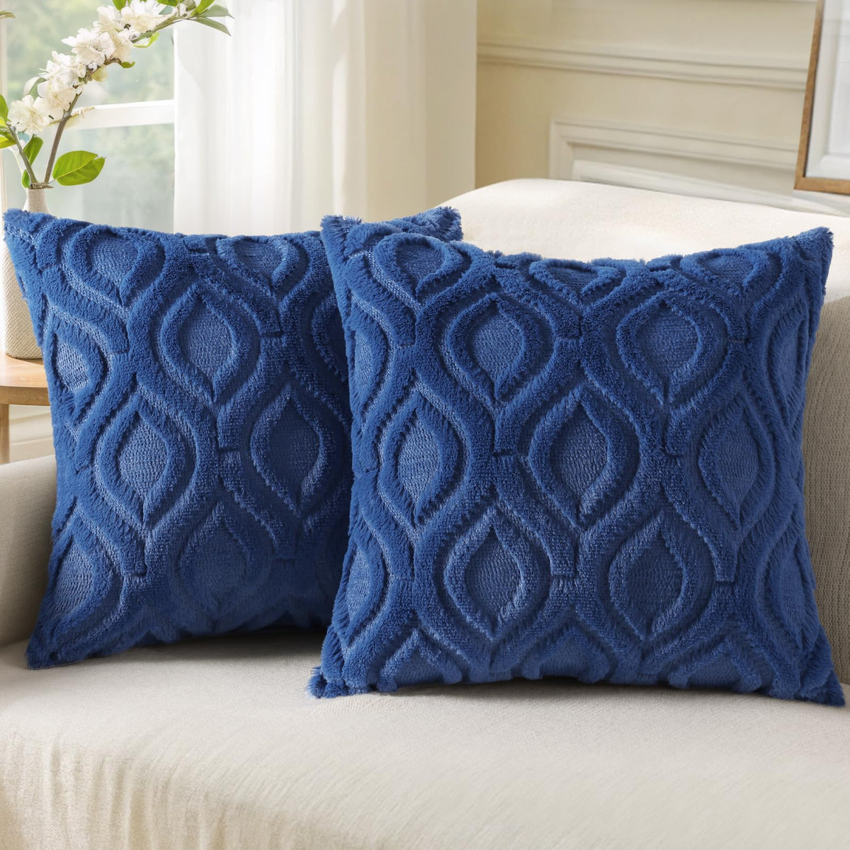 decorUhome Faux Fur Plush Soft Beige Throw Pillow Covers 18x18 Set of 2