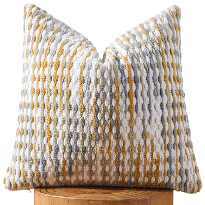 AmHoo Set of 2 Boho Chenille Pillow Cover Decorative Tufted Pillowcase for Couch Bed Sofa Bedroom Living Room Modern 18 x 18-Inch Brown