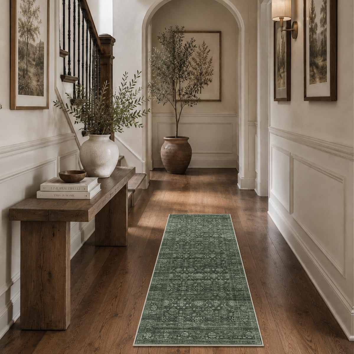 JOOJA 6x9 Brown Vintage Boho Washable Area Rug, Soft Low Pile Floor Carpet