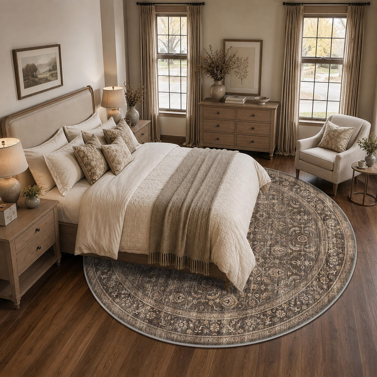 JOOJA 6x9 Brown Vintage Boho Washable Area Rug, Soft Low Pile Floor Carpet