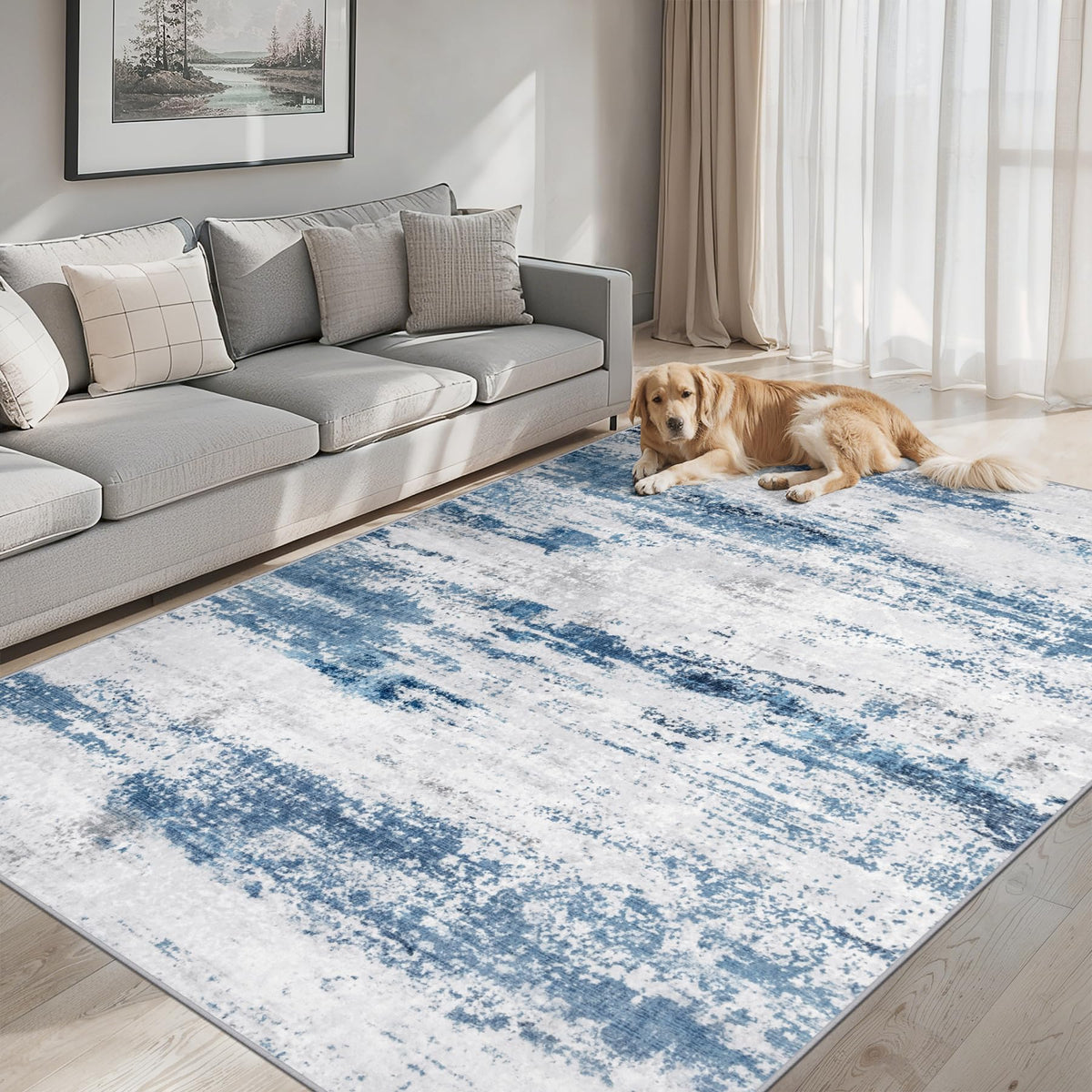 PLHXFR 6x9 Area Rug Living Room: Abstract Washable Carpet Brown Black