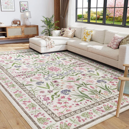 Amearea 6x9 Pink Rugs for Bedroom Girls, Floral Area Rugs for Living Room