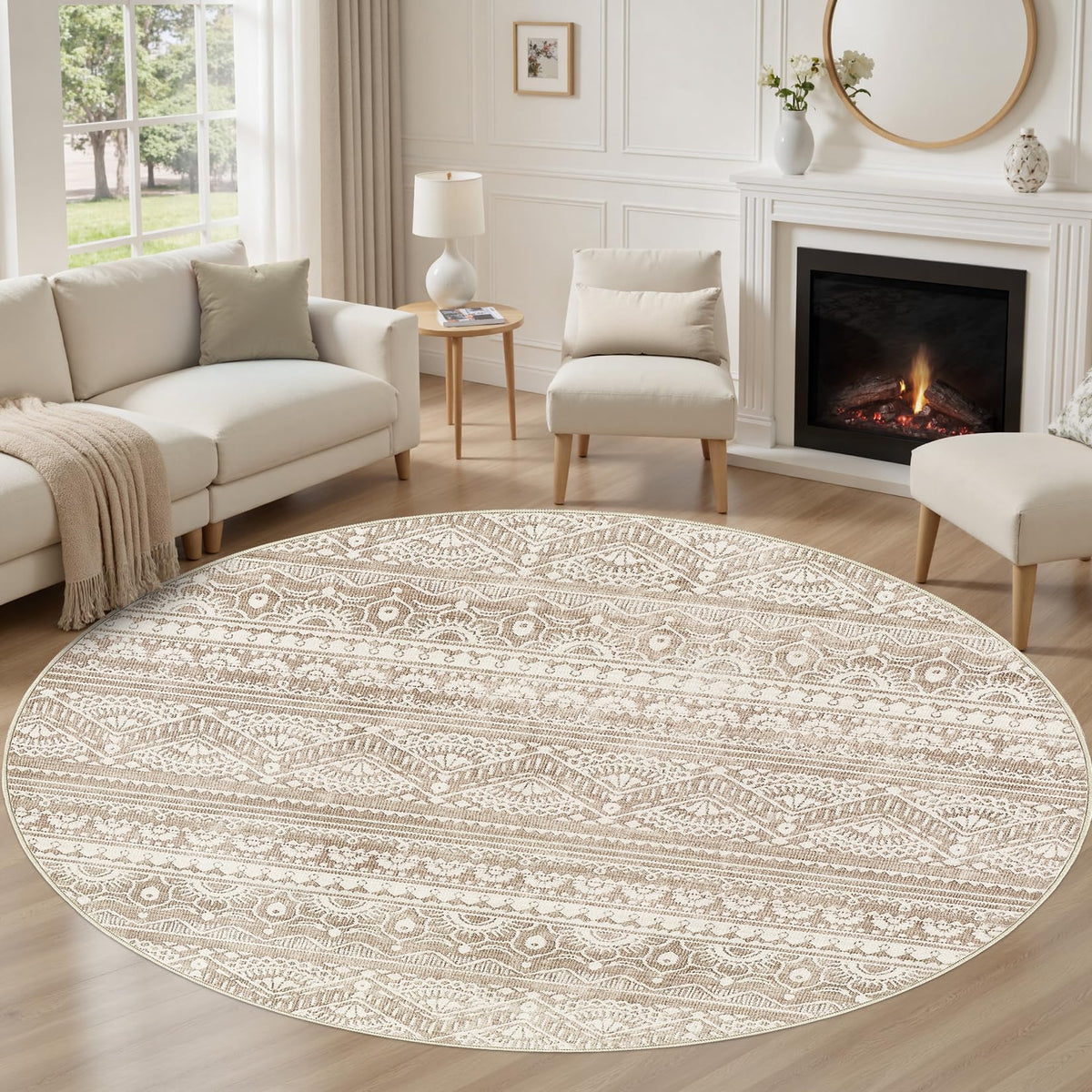 Tortania Area Rug Living Room Rugs - 5x7 Washable Large Soft Neutral Boho Moroccan Bohemian Farmhouse Rug Indoor Floor Carpet for Bedroom Under Dining Table Home Office Decor - Cream Brown