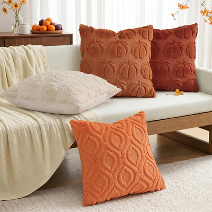 decorUhome Light Rust Pumpkin Faux Fur Throw Pillow Covers 18x18 Set of 2