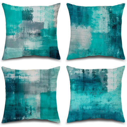 Set of 4 Blue and Grey Abstract Art Artwork Pillow Cover 18 x 18 Inch, Gallery Modern Decorative Throw Pillows Cushion Cover for Bedroom Sofa Living Room