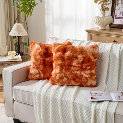 Cheetah Print Faux Fur Fluffy Pillowcases,Plush Soft Throw Pillow Covers, Fuzzy Decorative Leopard Print Pillow Cases, Furry Brown Leopard Cushion Covers for Couch Sofa-18x18 inch Set of 2